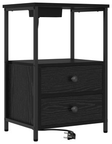 vidaXL Κομοδίνο με Σταθμό Φόρτισης 2 pcs Μαύρη δρυς Επεξεργασμένο ξύλο