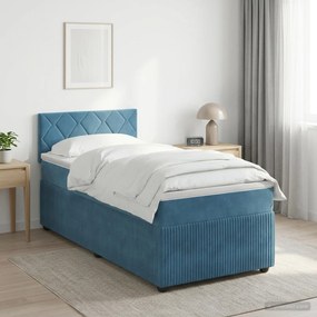 vidaXL Κρεβάτι box spring με στρώμα Σκούρο Μπλε 90 x 190 cm Βελούδο