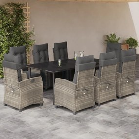vidaXL Σετ Τραπεζαρίας Κήπου 9 τεμ. Αν. Γκρι Συνθ. Ρατάν με Μαξιλάρια
