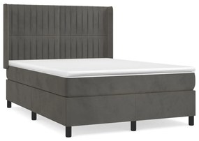 vidaXL Κρεβάτι Boxspring με Στρώμα Σκούρο Γκρι 140x190 εκ. Βελούδινο