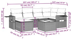 vidaXL Καναπές Σετ 7 Τεμαχίων Μαύρο Συνθετικό Ρατάν με Μαξιλάρια