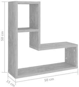 vidaXL Ραφιέρες Τοίχου 2 τεμ. Γκρι Σκυροδ. 50x15x50εκ. από Επεξ. Ξύλο