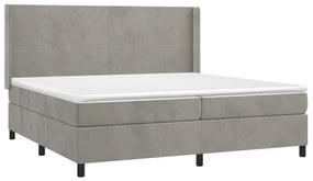 vidaXL Κρεβάτι Boxspring με Στρώμα Ανοιχτό Γκρι 200x200 εκ. Βελούδινο