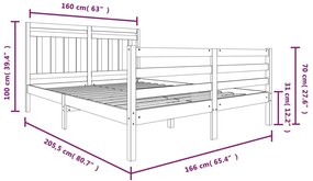 vidaXL Πλαίσιο Κρεβατιού Λευκό 160 x 200 εκ. από Μασίφ Ξύλο