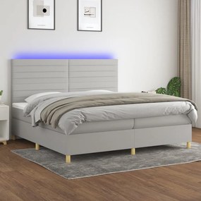 vidaXL Κρεβάτι Boxspring με Στρώμα &amp; LED Αν.Γκρι 200x200εκ. Υφασμάτινο