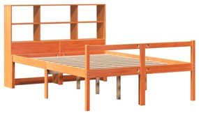 Κρεβάτι Βιβλιοθήκη Χωρίς Στρώμα Καφέ 135x190 εκ Μασίφ Πεύκο - Καφέ