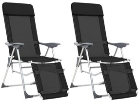 vidaXL Καρέκλες Κάμπινγκ Πτυσσόμ. με Υποπόδια 2 τεμ. Μαύρες Textilene