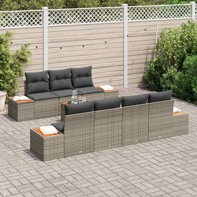 vidaXL Σετ Καναπέ Κήπου με μαξιλάρι 8 pcs Γκρι Πολυ ράταν