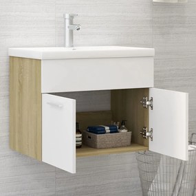 vidaXL Ντουλάπι Νιπτήρα Λευκό/Sonoma Δρυς 60x38,5x46εκ. από Επεξ. Ξύλο