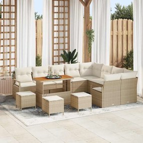 vidaXL Σετ Καναπέ Κήπου με μαξιλάρι 13 pcs Μπεζ Πολυ ράταν