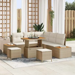 vidaXL Σετ Καναπέ Κήπου με μαξιλάρι 8 pcs Μπεζ Πολυ ράταν