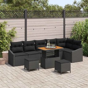vidaXL Σετ Καναπέ Κήπου με μαξιλάρι 9 pcs Μαύρο Πολυ ράταν