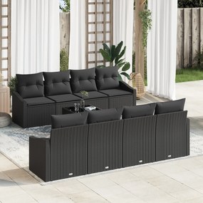 vidaXL 9 Τεμαχίων Σετ Καναπέ Κήπου με Μαξιλάρια Μαύρο Πολυ Ρατάν