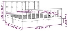 Πλαίσιο Κρεβατιού με Κεφαλάρι 180x200 εκ. από Μασίφ Ξύλο - Καφέ