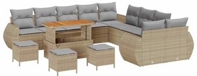 vidaXL Σετ κήπου 14 τεμαχίων  με μαξιλάρια σε μπεζ χρώμα από πολυάμπελο.