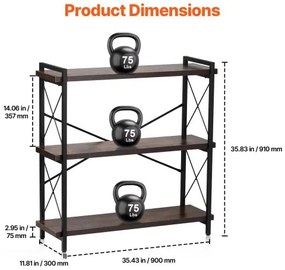 VEVOR Metal Bookshelf Rustic Bookshelf 3-Tier for Living room Bedroom &amp; Office