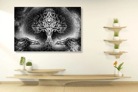 Εικόνα κορακιών και δέντρου της ζωής σε ασπρόμαυρο - 120x80