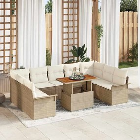 vidaXL Σετ Καναπέ Κήπου με αποθήκευση 10 pcs Μπεζ Πολυ ράταν