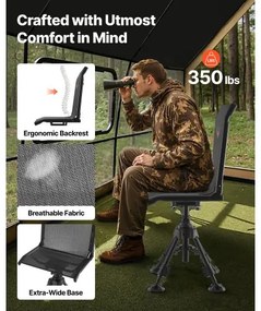 VEVOR Hunting Chair 360° Swivel Silent Folding Blind Chair with Adjustable Legs