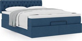 vidaXL Οθωμανικό κρεβάτι με στρώμα μπλε 140x200cm ύφασμα