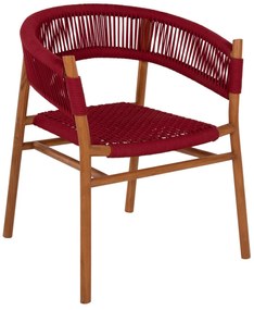 DINING ARMCHAIR IRVING  TEAK WOOD IN NATURAL COLOR AND BURGUNDY RED ROPE 60x55x75Hcm.