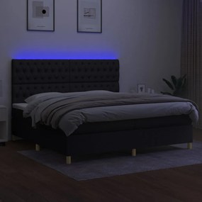 vidaXL Κρεβάτι Boxspring με Στρώμα &amp; LED Μαύρο 200x200 εκ. Υφασμάτινο
