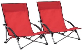 Καρέκλες Παραλίας Πτυσσόμενες 2 τεμ. Κόκκινες Υφασμάτινες