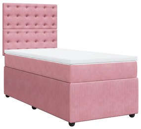 vidaXL Κρεβάτι Boxspring με Στρώμα Ροζ 100x200 εκ. Βελούδινο