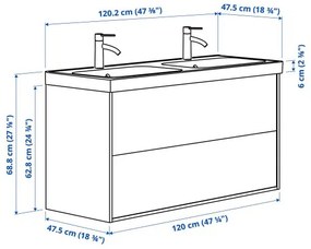 ANGSJON/BACKSJON βάση νιπτήρα με συρτάρια/νιπτήρα/μπαταρίες, 120x48x69 cm 195.140.09
