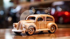 Intra Συλλεκτικό Ξύλινο Παζλ Plywood  4mm - Vintage Ξύλινο αυτοκίνητο παιχνιδιών σε ξύλινο τραπέζι Σε Ξύλινο Κουτί - Διαστάσεις: 10x10 cm – 25 κομμάτια