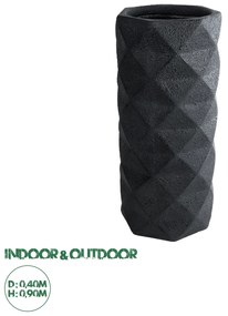 20724 GloboStar® Artificial Garden GENOVA 20724 Επιδαπέδιο Πολυεστερικό Τσιμεντένιο Κασπώ Γλάστρα - Flower Pot Μαύρο Φ40 x Υ90cm