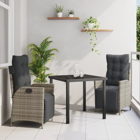 vidaXL Σετ Κηπουρικής Τραπεζαρίας 3 Τεμάχια Γκρι Πολυ Ράταν
