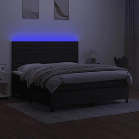 vidaXL Κρεβάτι Boxspring με Στρώμα &amp; LED Μαύρο 160x200 εκ. Υφασμάτινο