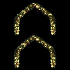 vidaXL Χριστουγεννιάτικη στεφάνη με 600 LED 2 pcs Πράσινο PVC
