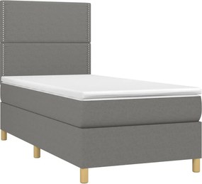 vidaXL Κρεβάτι Boxspring με Στρώμα &amp; LED Σκ.Γκρι 90x200 εκ. Υφασμάτινο