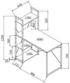 Γραφείο-ραφιέρα Ramon φυσικό-μαύρο 122x64x120εκ 122x64x120 εκ.