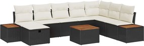 vidaXL Σετ Καναπέ Κήπου με μαξιλάρι 9 pcs Μαύρο Πολυ ράταν