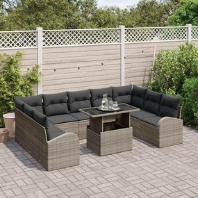 vidaXL Σετ Καναπέ Κήπου με μαξιλάρι 10 pcs Γκρι Πολυ ράταν