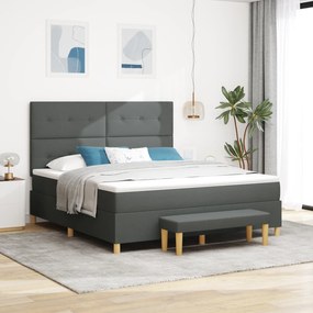 vidaXL Box Spring Κρεβάτι με Στρώμα & Πάγκο Σκούρο Γκρι 180x200 εκ. Ύφασμα
