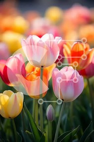 Σετ των 2 Intra Συλλεκτικό Ξύλινο Παζλ Plywood 4mm - Πολύχρωμες τουλίπες σε έναν κήπο Σε Ξύλινο Κουτί - Διαστάσεις: 10x10 cm – 25 κομμάτια