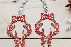 Σετ των 3 Intra απο ξύλο plywood 3mm-4mm πάχος Χριστουγεννιάτικο Σκουλαρίκι με λέιζερ με ελάφια Δίασταση 4x4 cm INTRAFABR-110607328