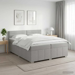 vidaXL Κρεβάτι box spring με στρώμα Ανοιχτό γκρι 200 x 200 cm Ύφασμα