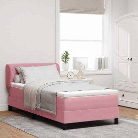κρεβάτι box spring με στρώμα vidaXL Ροζ 90x200 εκ. Βελούδο