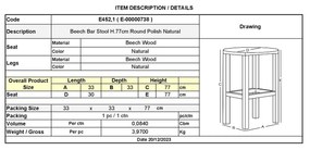 ΟΞΙΑ Σκαμπό BAR Στρογγυλό, Λούστρο Φυσικό 33x33x77cm (ΚάθισμαΦ30cm)