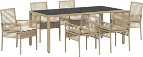 vidaXL Σέτ φαγητού για κήπο 7 pcs Μπεζ συνθετικό ρατάν