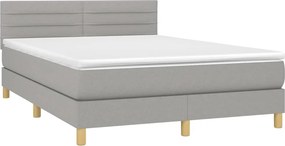 vidaXL Κρεβάτι Boxspring με Στρώμα &amp; LED Αν.Γκρι 140x200 εκ Υφασμάτινο