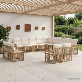 vidaXL Σειρά Καναπέ Εξωτερικού 13 pcs Φυσικό και Κρέμα Λευκό