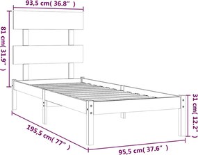vidaXL Πλαίσιο Κρεβατιού Λευκό 90 x 190 εκ. Μασίφ Ξύλο Single