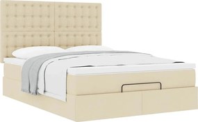 vidaXL Οθωμανικό κρεβάτι με στρώμα Cream 140x190cm ύφασμα