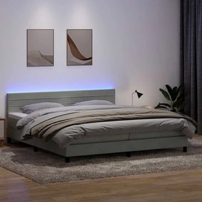vidaXL Κρεβάτι Boxspring με Στρώμα &amp; LED Ανοιχτό Γκρι 180x210 εκ. Βελούδινο